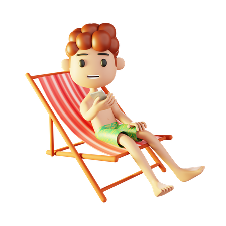 Man relaxing on the beach playing with smartphone  3D Icon