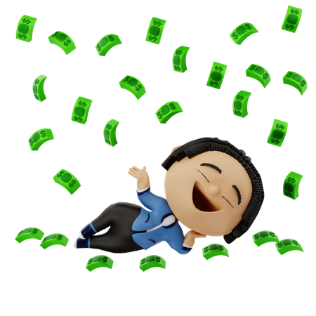 Man relaxing with money rain  3D Illustration