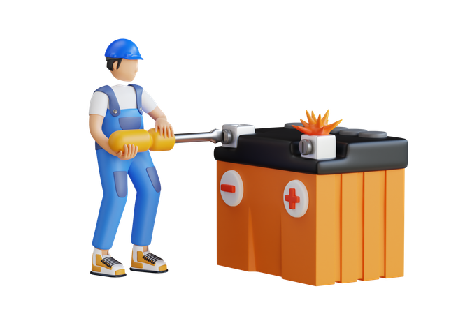 Man Repairing Car Battery  3D Icon