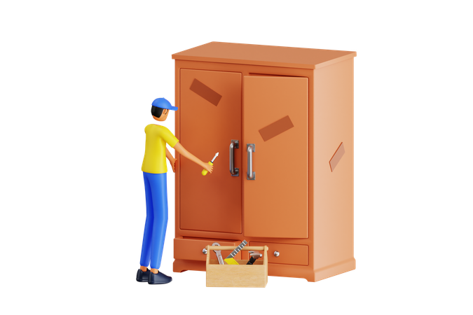 Man Repairing Cupboard  3D Illustration