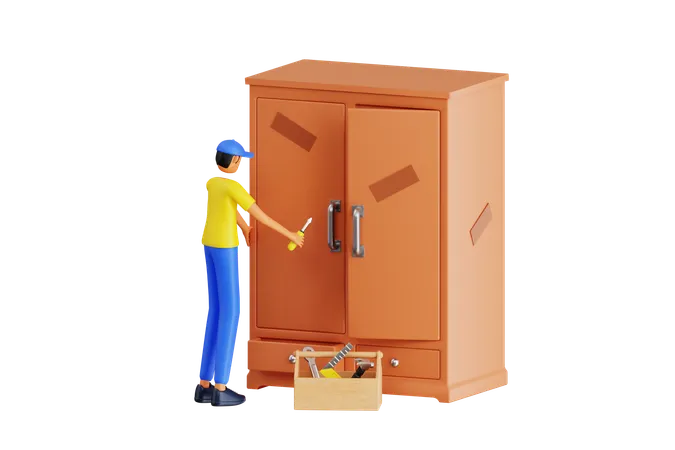 Man Repairing Cupboard  3D Illustration