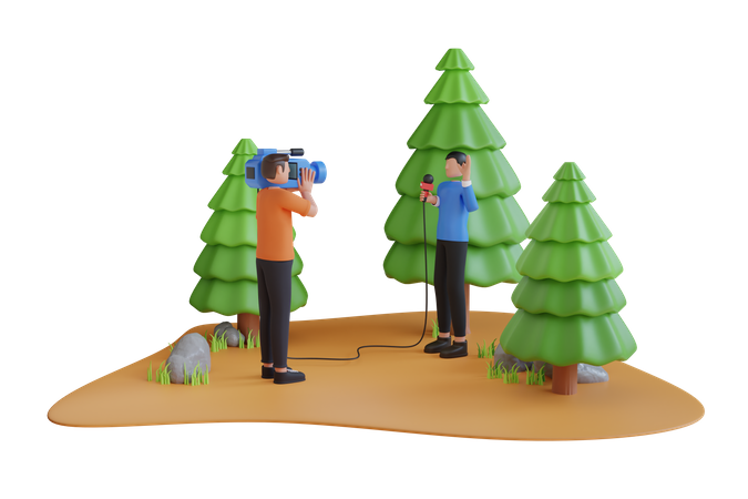 Man reporter reporting from field  3D Icon