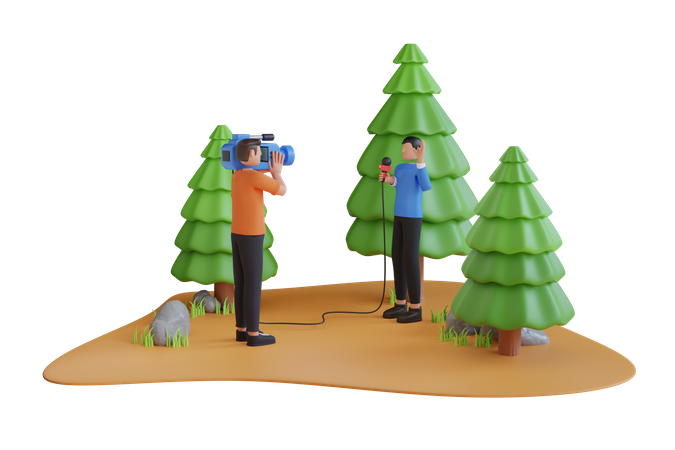 Man reporter reporting from field  3D Illustration