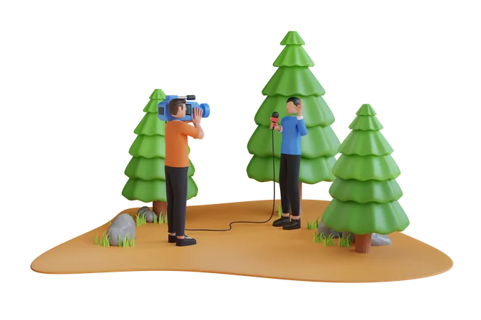 Man reporter reporting from field 3D Illustration