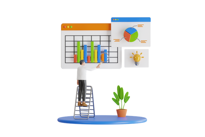 Man researching business dashboard infographics  3D Illustration