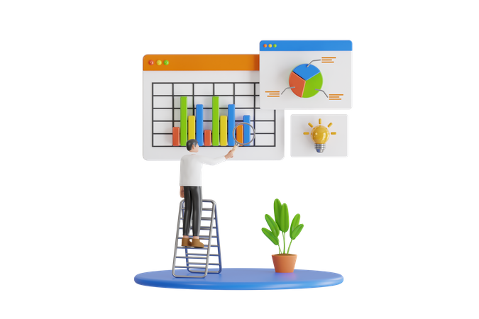 Man researching business dashboard infographics  3D Illustration