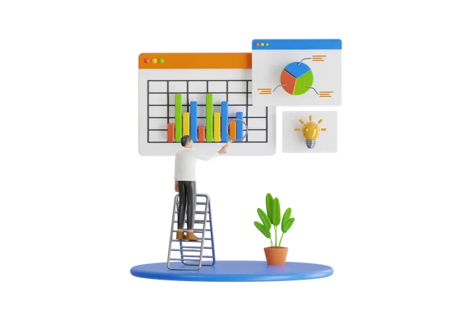 Man researching business dashboard infographics  3D Illustration