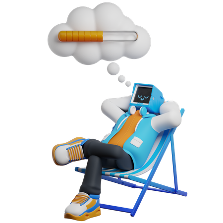 Man Rests And Waits For Big Files To Load  3D Illustration