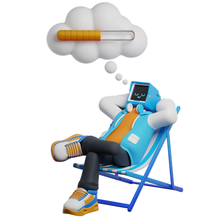 Man Rests And Waits For Big Files To Load  3D Illustration
