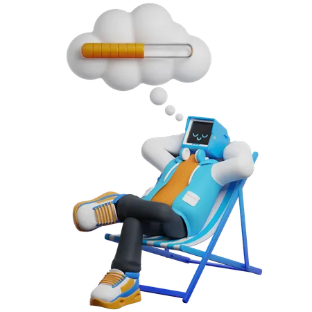 Man Rests And Waits For Big Files To Load  3D Illustration