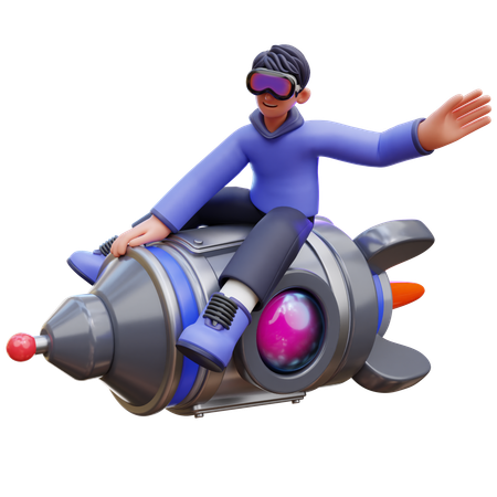 Man Riding a Rocket  3D Illustration