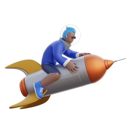 Man Riding a Rocket  3D Illustration