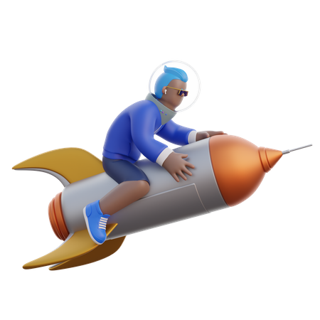 Man Riding a Rocket 3D Illustration