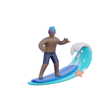 Man Riding a Wave  3D Illustration