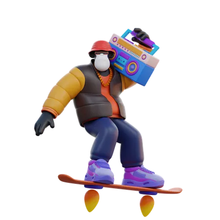 Man Riding Hoverboard  3D Illustration