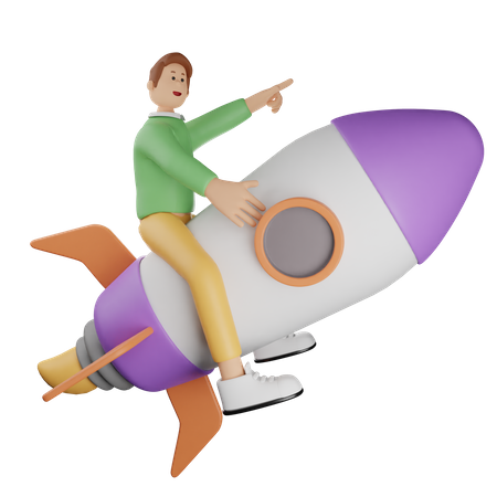 Man riding on rocket  3D Icon