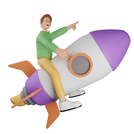 Man riding on rocket  3D Illustration