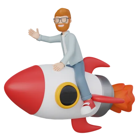 Man Riding Rocket  3D Icon