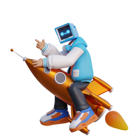 Man Riding Rocket  3D Illustration