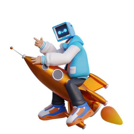 Man Riding Rocket 3D Illustration