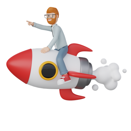 Man Riding Rocket  3D Icon