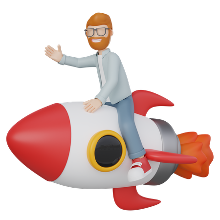 Man Riding Rocket  3D Icon