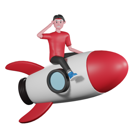 Man Riding Rocket and Giving a Salute 3D Illustration