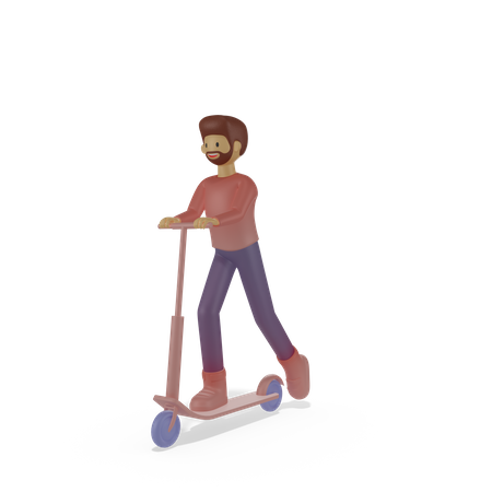 Man riding scooter 3D Illustration
