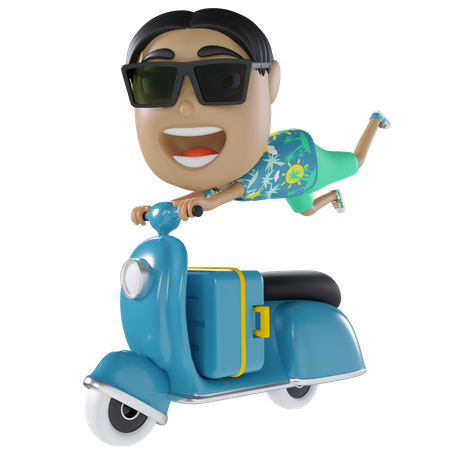 Man Riding Scooter  3D Illustration