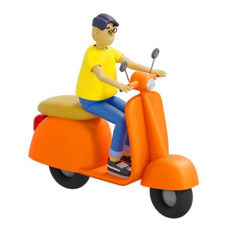 Man Riding Scooter  3D Illustration