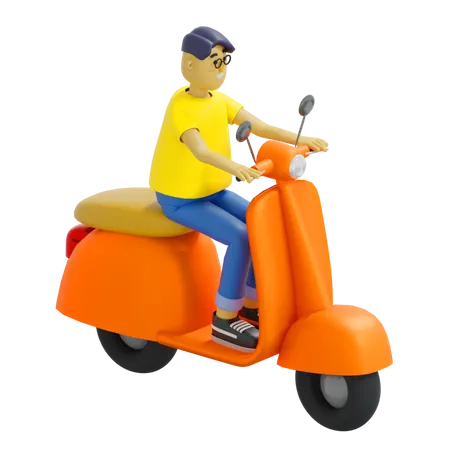 Man Riding Scooter  3D Illustration