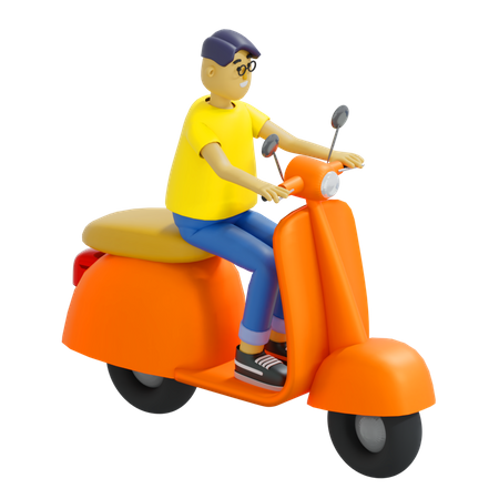 Man Riding Scooter 3D Illustration