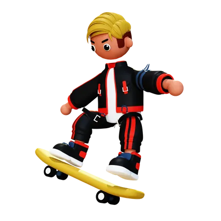 Man riding skateboard  3D Illustration