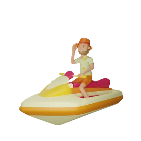 Man Riding Speedboat  3D Illustration