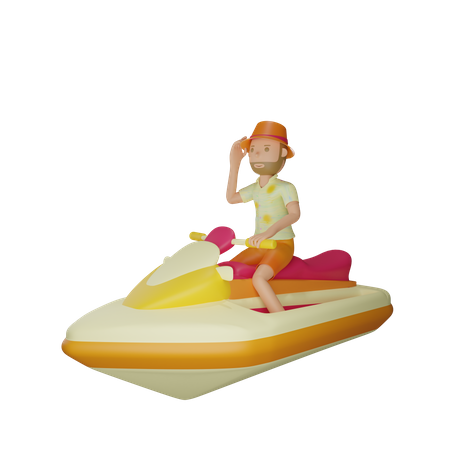Man Riding Speedboat 3D Illustration