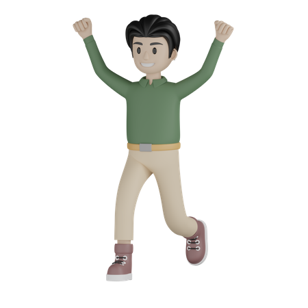 Man running and doing winner pose  3D Illustration