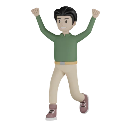 Man running and doing winner pose  3D Illustration