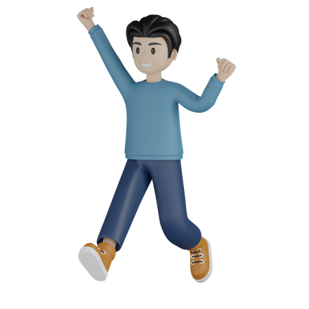 Man running and giving winner pose  3D Illustration