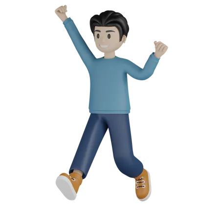 Man running and giving winner pose 3D Illustration