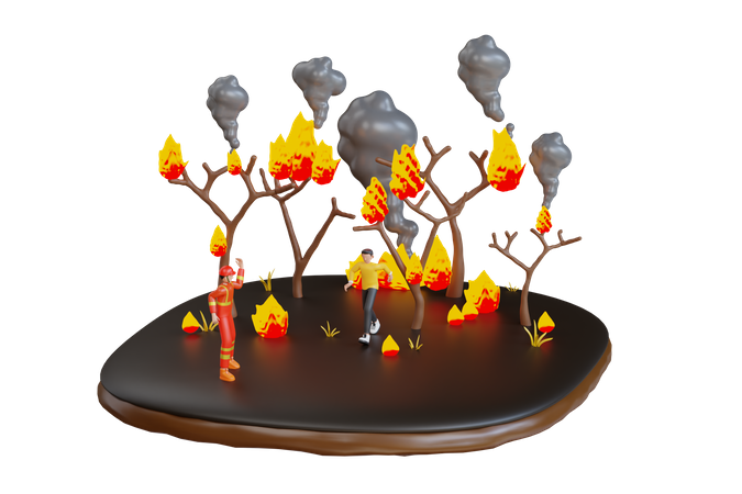 Man running away from forest fires  3D Icon