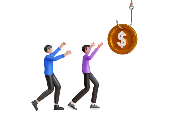 Man Running For Money On Fishing Hook Trap  3D Illustration