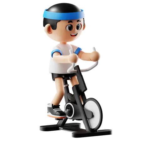 Man Running Gym Bike  3D Illustration