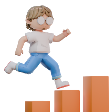 Man Running On Graph  3D Icon