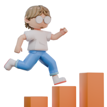 Man Running On Graph  3D Illustration