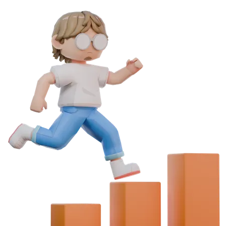 Man Running On Graph  3D Illustration