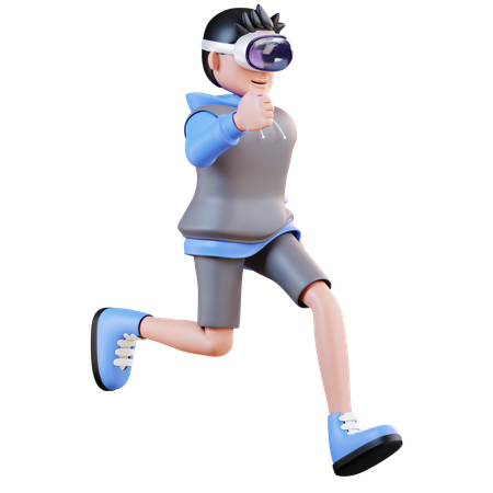 Man Running Using Virtual Reality  3D Illustration