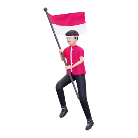 Man running while carrying Indonesian flag  3D Icon