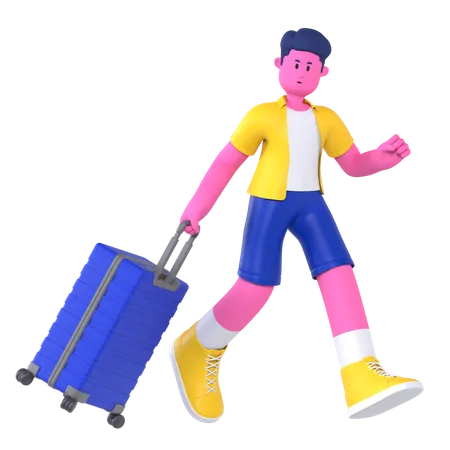 Man Running With Luggage  3D Illustration