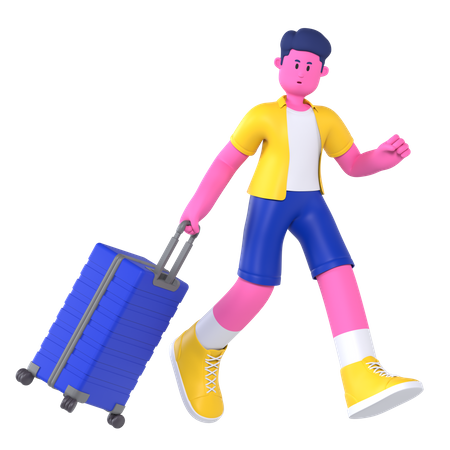 Man Running With Luggage  3D Illustration
