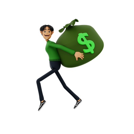 Man running with money bag  3D Illustration